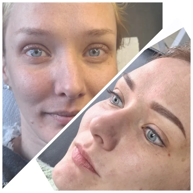 Before and after brows on a client with fair skin