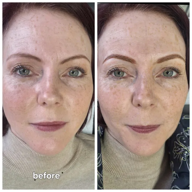 Before and after brows on a client with red hair