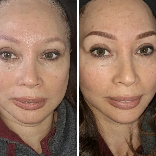 Before and after brows on a client with medium skin
