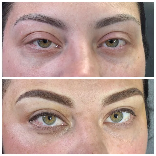 Close-up of brows before and after