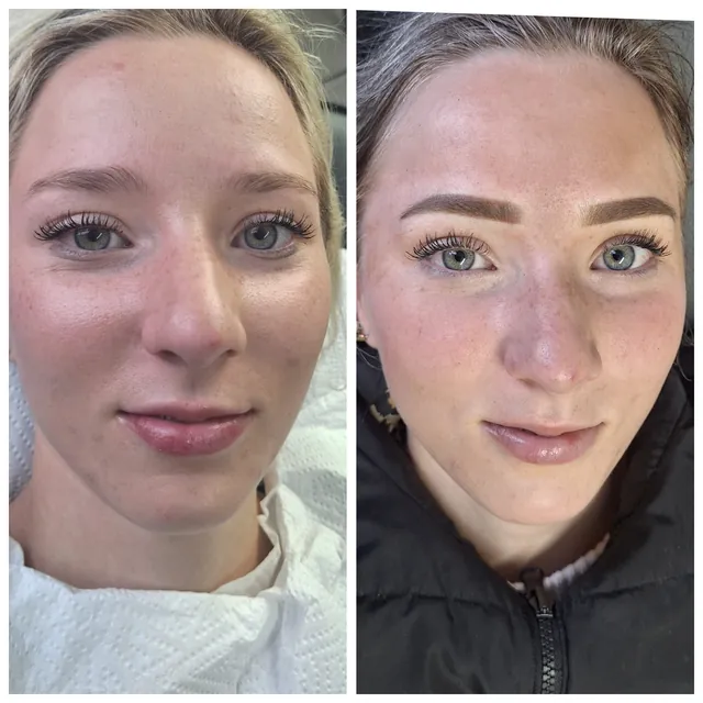 Before and after brows on a blonde client