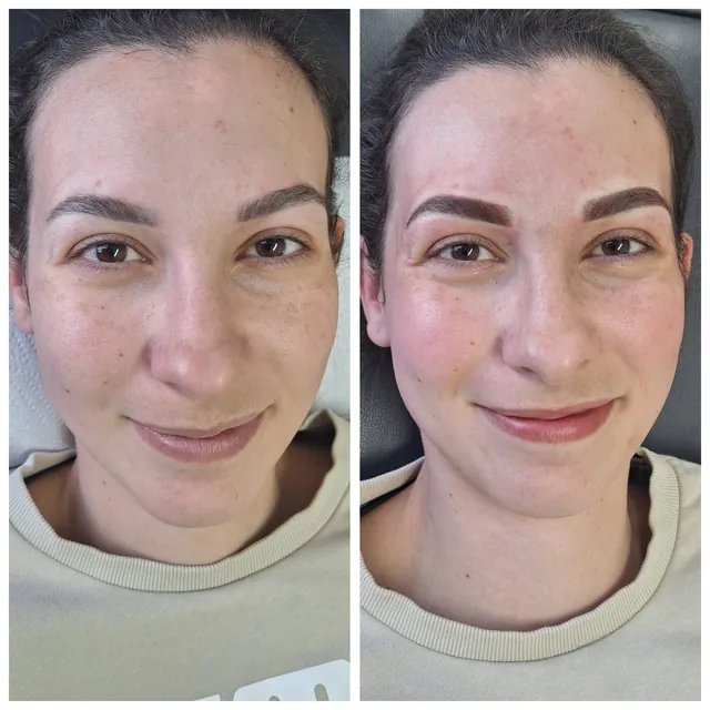 Before and after brows on a client with dark hair