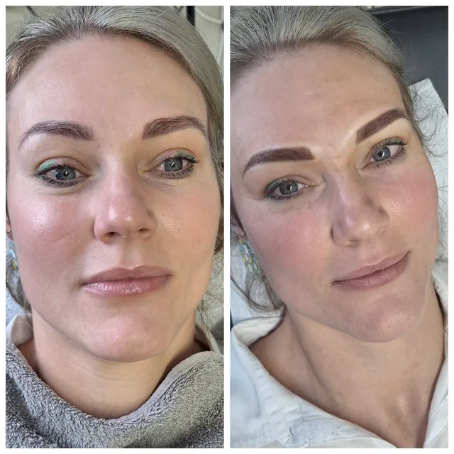 Before and after brows on a blonde client